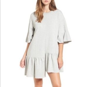 BP Asymmetrical Flounce Sweatshirt Dress, small